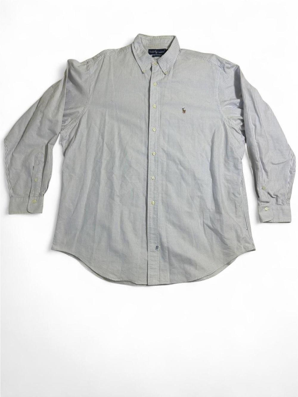 Vintage Y2K Ralph Lauren Blue Stripe Button Down Shirt XL 17.5 35 made Jamaica